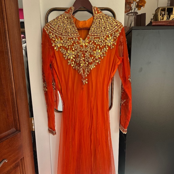 Full Sleeve Orange Anarkali - Picture 1 of 5